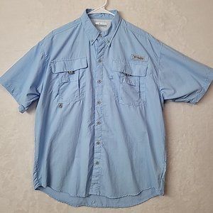 Columbia PFG Mens Omni-Shade Short Sleeve Vented Fishing Shirt Size Med Blue EUC